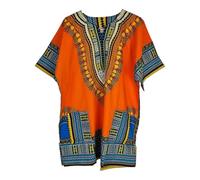 KIRAN FASHION Chemisier d'été unisexe 100 % coton Dashiki Afrique avec imprimé tribal, Orange, One Size Plus