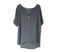Kiran Fashion Haut court italien insolite Lagenlook uni 100 % coton léger décontracté pour femme, gris, Taille unique