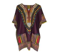 KIRAN FASHION Nouveau 100% coton unisexe Dashiki Afrique Tribal Print Festival Kaftan Blouse d'été Top, bordeaux, One Size Plus