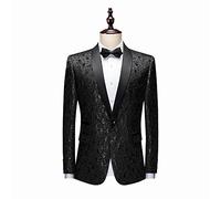 KIRANDY Blazer Jacquard for Homme avec nœud Papillon, Veste de Costume à Motif Floral élégant for Les événements Formels (Color : Black Top+Bow tie, Size : S)