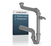 Kirchhoff 98833649 Siphon pour évier de Cuisine en Plastique recyclé avec raccord pour Machine à Laver ou Lave-Vaisselle, Gris