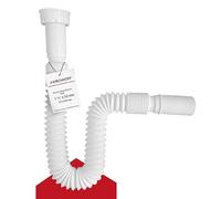 KIRCHHOFF 98836748 Siphon flexible 1 1/4" x 32 mm blanc Longueur flexible extensible 340-800 mm Tuyau de vidange avec tuyau de vidange flexible en plastique pour salle de bain