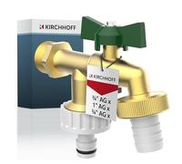KIRCHHOFF 99720225 Robinet double 3/4" x 1" x 1" Robinet de jardin avec 2 raccords, robinet extérieur 2 voies pour tuyau d'arrosage, robinet d'écoulement pour cave et jardin