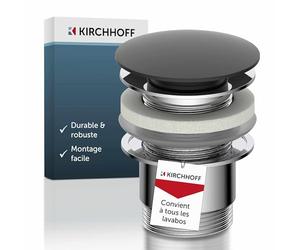 Kirchhoff Bonde de Lavabo Automatique, Bouchon Pop-Up, Blanc/Chrome | métal massif, ressort laiton, bouchon universel lavabo, raccord 11⁄4in, Ø 66mm, avec trop-plein, démontable