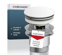Kirchhoff Bonde de Lavabo Automatique, Bouchon Pop-Up, Blanc | métal massif, ressort laiton, bouchon universel lavabo, raccord 11⁄4in, Ø 66mm, avec trop-plein, démontable