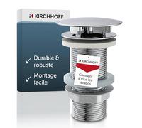 Kirchhoff Bonde de Lavabo Automatique, Bouchon Pop-Up, Chromée | métal massif, ressort laiton, bouchon universel lavabo, raccord 11⁄4in, Ø 66mm, avec trop-plein, démontable