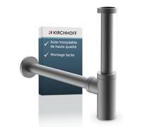 KIRCHHOFF Siphon design, bonde en graphite mat pour lavabo et lavabo, siphon anti-odeurs avec ouverture de nettoyage, siphon de bouteille, tuyau d'évacuation, graphite mat, 98028104
