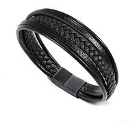 Kirei Paris Bijoux Bracelet en cuir veritable pour homme, fermeture magnétique en acier inoxydable, élégance et style, idée cadeau (5 Tresses - Noir)