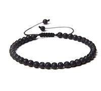 Kirei Paris Bijoux Bracelet Pierres Naturelles 4mm ajustable,Marque française, Fabrication Artisanale, Idée cadeau, Bracelet porte Bonheur Protection -Lithotherapie. (Pierre volcanique)