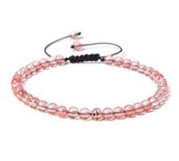 KIREI PARIS BIJOUX Bracelet Pierres Naturelles 4mm ajustable,Marque française, Fabrication Artisanale, Idée cadeau, Bracelet porte Bonheur Protection -Lithotherapie. (Quartz rose)