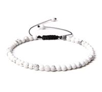 KIREI PARIS BIJOUX Bracelet Pierres Naturelles 6mm ajustable,Marque française, Fabrication Artisanale, Idée cadeau, Bracelet porte bonheur Protection -lithotherapie (Howlite)