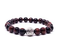 KIREI PARIS BIJOUX Bracelet Pierres Naturelles 8mm avec Pendentif Argent Sterling 925 Shou Longue Vie, Marque française Fabrication Artisanale (Oeil de Tigre rouge)