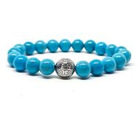 Kirei Paris Bijoux Bracelet Pierres Naturelles 8mm avec Pendentif Argent Sterling 925 Shou Longue Vie, Marque française Fabrication Artisanale(Turquoise)