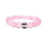 KIREI PARIS BIJOUX Bracelet Pierres Naturelles 8mm avec Pendentif Argent Sterling 925 Shou Longue Vie,Marque française Fabrication Artisanale (Quartz Rose)