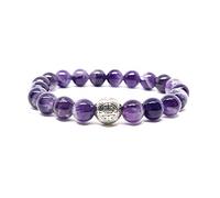 Kirei Paris Bijoux Bracelet Pierres Naturelles 8mm avec Pendentif Argent Sterling 925 Shou Longue Vie, Marque française Fabrication Artisanale(Améthyste)