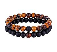 KIREI PARIS BIJOUX Bracelets Pierres Naturelles Couples OEIL DE TIGRE et ONYX,8mm,Marque française Fabrication Artisanale Bonheur,Protection,idée cadeau.