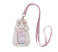 Kireida Mignon Porte-Nom Ruban Bande Dessinée Lapin Porte-Cartes Porte-Clés Charmant Lanière Cuir PU Pour Femmes Filles Garçons