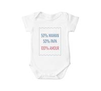 Kiribou Body Bébé 50% Papa, 50% Maman - Idée Cadeau pour Célébrer La Naissance