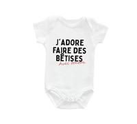 Kiribou Body Bébé J’adore Faire des Bêtises avec Tonton » - Cadeau Tonton Naissance Rigolo