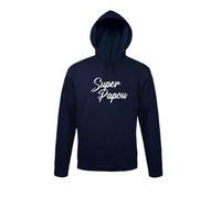 Kiribou Sweatshirt à Capuche « Super Papou » - Un Cadeau Spécial pour Un Père Spécial (FR/ES, Alpha/Lettres, L, Taille Normale, Taille Normale, Bleu)