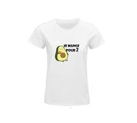 Kiribou T-Shirt de Grossesse Femme Je Mange pour Deux - affichez avec Humour et Style Votre Bonheur - S - BC