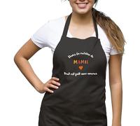 Kiribou Tablier De Cuisine Dans la Cuisine de Mamie Tout Est Fait avec Amour - Parfait Pour les Mamies qui Cuisinent Avec Tendresse - NOIR
