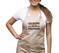 Kiribou Tablier de Cuisine Les Bons Petits Plats de Maman - Cadeau Pour les Mamans Qui Assurent Grave - BEIGE