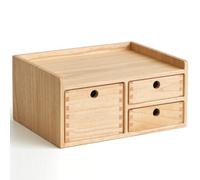 KIRIGEN Boîte de rangement en bois massif Fournitures de bureau, Organiseur de bureau, Plumier multifonctionnel, Grande capacité, Organiseur de bureau en bois couleur naturelle