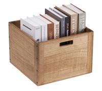 KIRIGEN Cube rangement bois, caisse empilable, 36x36x26,2 cm, brun | Bois de paulownia, ouvert sans couvercle, à assembler; plaques de liaison et patins inclus, finition à l’huile végétale