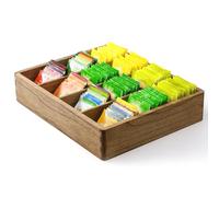 KIRIGEN Organisateur Boîte à Thé en Bois avec 12 Compartiments - Rangement pour Sachets de Thé, Café et Épices pour Cuisine, Bureau & Maison Couleur brun
