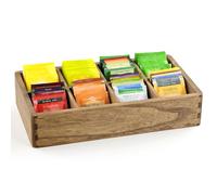 KIRIGEN Organisateur Boîte à Thé en Bois avec 8 Compartiments - Rangement pour Sachets de Thé, Café et Épices pour Cuisine, Bureau & Maison Couleur brun