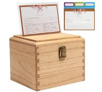 KIRIGEN Organisateur de Recettes de Cuisine en Bois - Coffret Cadeau avec 100 Fiches et 12 Intercalaires - Couleur naturelle