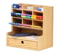 KIRIGEN Porte-stylo en bois Kiriholz avec tiroir - Organisateur de bureau en bois, rangement élégant pour stylos, crayons et accessoires Couleur naturelle