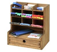 KIRIGEN Porte-stylo en bois Kiriholz avec tiroir - Organisateur de bureau en bois, rangement élégant pour stylos, crayons et accessoires Couleur brun
