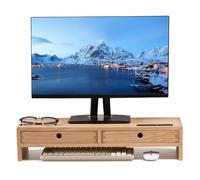 KIRIGEN Support d'écran en bois avec 2 tiroirs Ordinateur de bureau Rangement Organisateur Haut-parleur TV Ordinateur portable Support d'imprimante Office Desktop Stand Couleur naturelle
