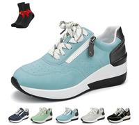 Kirposh Baskets Basses Tendance Grande Taille for Femmes, Baskets à Plateforme for Femmes, Chaussures de Marche à Semelle Souple, avec Fermeture éclair latérale(Light Blue,39 EU)