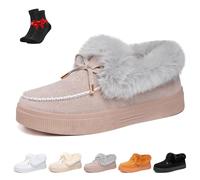 Kirposh Bottes plates d'hiver for femmes, bottines doublées de fourrure, bottes de neige à plateforme en daim avec nœud, bottines plates antidérapantes à enfiler(Gray (low-top),40 EU)