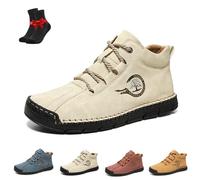 Kirposh Bottines Chukka en cuir for homme, faites main, à enfiler, idéales for la randonnée pieds nus en extérieur, mocassins montants légers et décontractés à lacets.(Beige,46 EU)