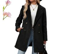 Kirposh Manteau long en suédine doublée sherpa for femme, manteau long en suédine sherpa, caban croisé à revers cranté(Black,XXL)