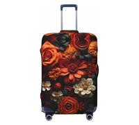 Kirrowe Housse de protection anti-rayures pour bagages - Motif roses et chrysanthèmes - Pour bagages de 45,7 à 81,6 cm - Noir - L, Noir, L
