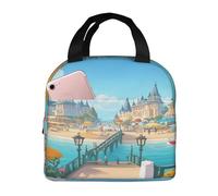 KIRROWE Sac à déjeuner « A joyful holiday by the sea ide » pour homme et femme, tissu Oxford durable et feuille d'aluminium, parfait pour le travail et les activités de plein air