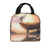 KIRROWE Sac à déjeuner motif cerf dans la forêt pour homme et femme, tissu Oxford durable et feuille épaisse, parfait pour le travail et les activités de plein air