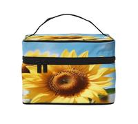 KIRROWE Trousse de maquillage de voyage pour femme - Village de Noël - Trousse de maquillage portable - Grande capacité - Tous vos essentiels de beauté, Tournesols en fleurs, One Size