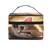 KIRROWE Trousse de maquillage de voyage The Thinking Cat pour femme, trousse de maquillage portable, grande capacité, pochette de rangement pour tous vos essentiels de beauté