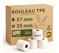 KIRTENOX Rouleaux TPE Carte Bancaire 57x35x12 mm - Papier thermique 57 mm x 15 m - Sans BPA - Compatibles CB, TPE et terminaux de paiement - Lot de 20