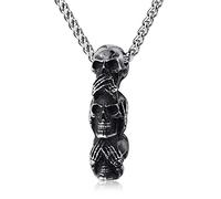 KIRTIJW Collier en acier inoxydable avec pendentif tête de mort gothique punk pour homme et garçon, Acier inoxydable, Pas de gemme