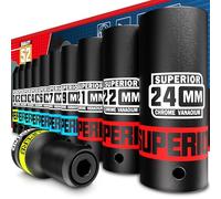 KIRXST Douilles à Choc 1/2", Coffret de 11 Douilles Métriques 10-24 mm, Douilles Profondes Impact et Adaptateurs pour la Réparation Automobile et le Remplacement des Pneus