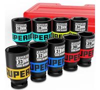 KIRXST Douilles à Choc 1/2", Coffret de 9 Douilles Métriques 29-38 mm, Douilles Profondes Impact avec Étui de Rangement Portable pour la Réparation Automobile et le Remplacement des Pneus