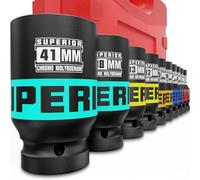 KIRXST Douilles à Choc 1", Coffret de 10 Douilles Métriques 21-41 mm, Douilles Profondes Impact pour la Réparation Automobile et le Remplacement des Pneus