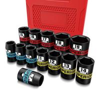 KIRXST Douilles à Choc 3/8", Coffret de 13 Douilles Métriques 7-19 mm, Douilles Courtes pour la Réparation Automobile et le Remplacement des Pneus